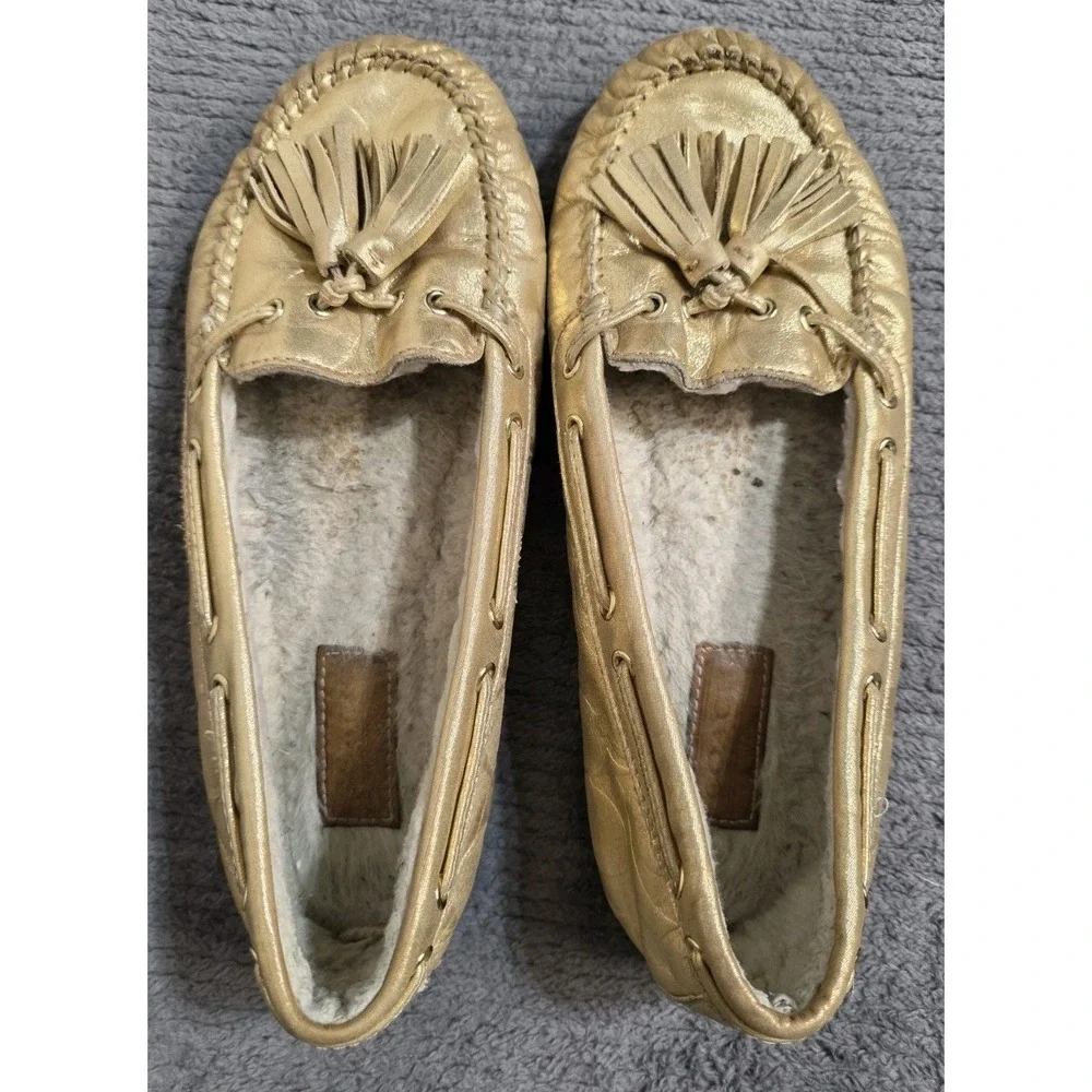Coach Penny Loafers Women's Gold Leather Slip On House Shoes Flats Loafers Sz 8B